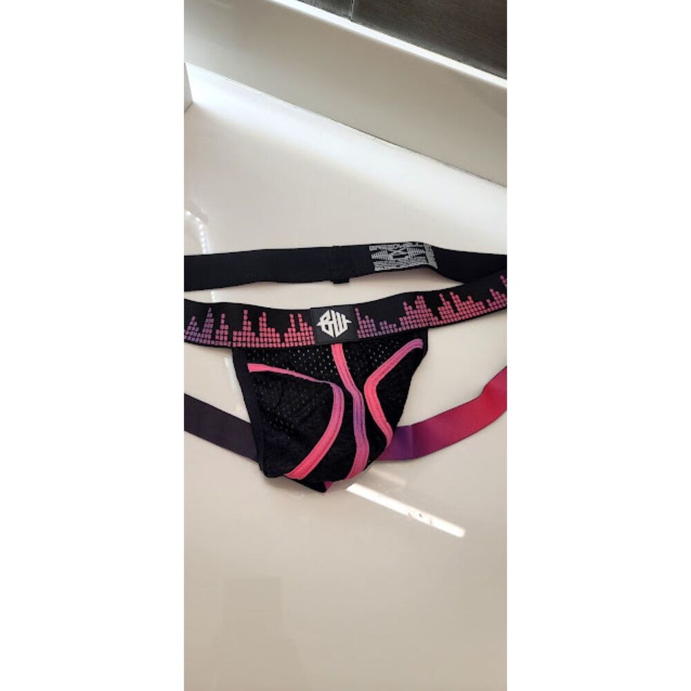 Breedwell Pink Purple Jockstrap Circuit Party Ombre Black Men's Gay Pride Sz. XL